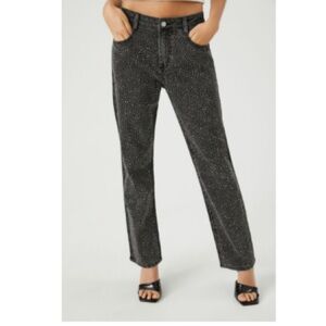 Forever 21 Rhinestone Straight-Leg Jeans